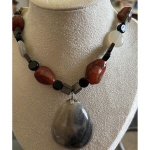 Artisan, Stone, Bead, Jasper ‎ 22 Inch Gray, Black And Red Bold Necklace, nature